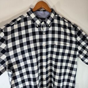 Tommy Hilfiger Mens Buffalo Check Button Down Shirt Black White XXL XM06385 100